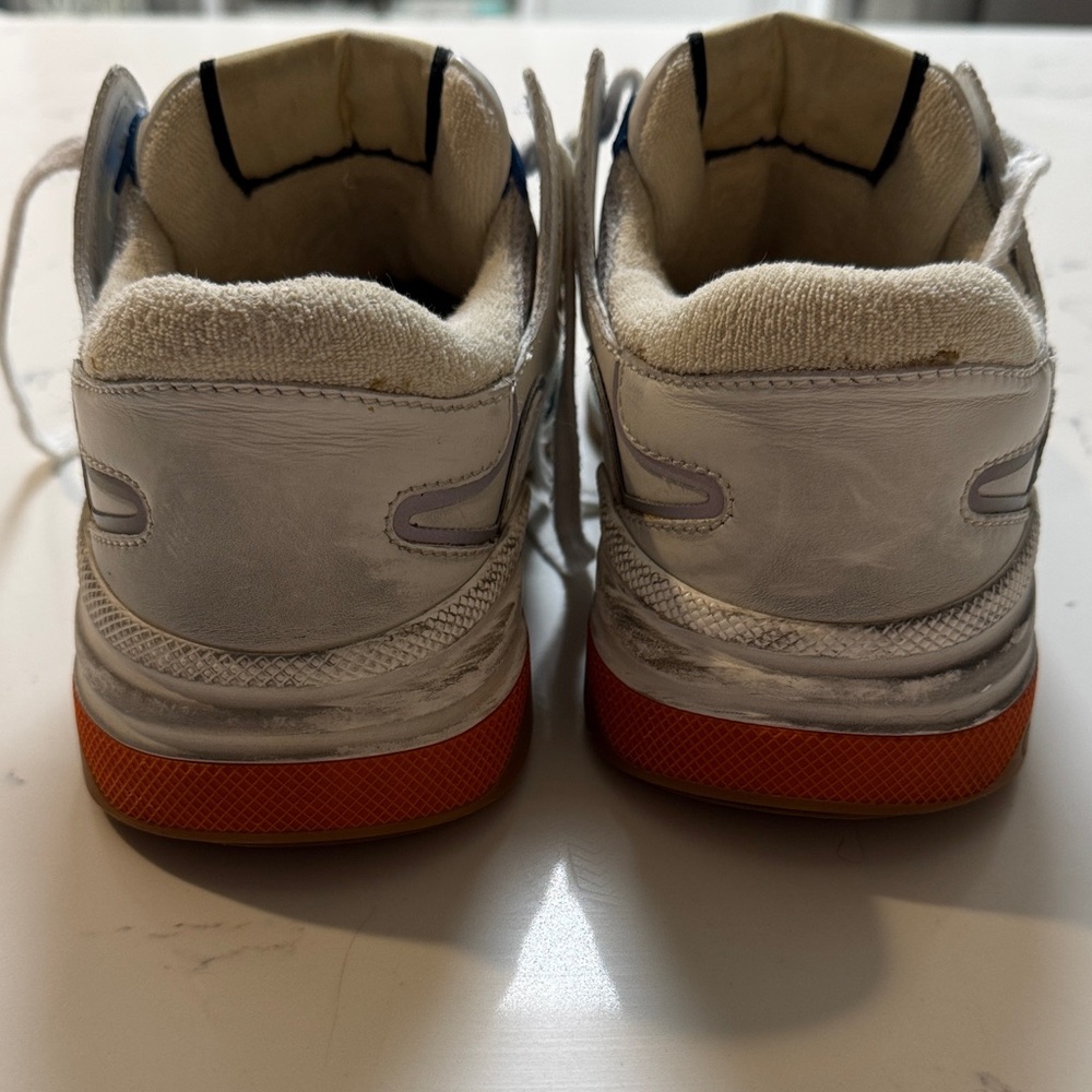 Gucci White and Blue Mesh Leather Sneakers - Picture 4 of 7